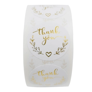 Pink heart gold foil thank you stickers on a roll for gift packaging envelopes