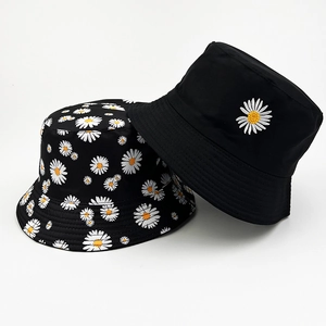 Reversible Daisy Print Bucket Hat Cotton Canvas Sun Protection Summer Outdoor Travel Fisherman Hat Women Men