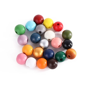 Colorful 16mm round wooden beads with smooth water paint finish for DIY jewelry crafts