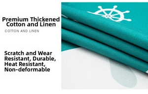 Macro shot of waterproof cotton and linen table cloth with nautical helm pattern