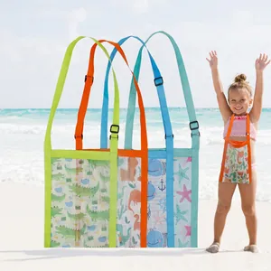 Kids Beach Mesh Bag Shell Collector Crossbody Handbag With Adjustable Strap Cartoon Animal Print For Boys Girls Outdoor