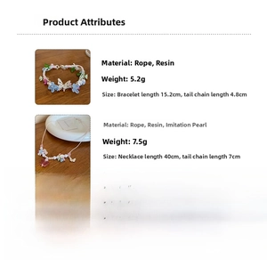 Detailed size attributes of resin flower butterfly bracelet and pearl bead necklace