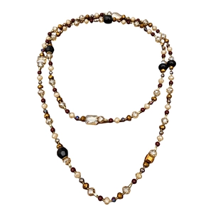 Retro multi-layer beaded necklace with vintage crystals for autumn winter sweater styles