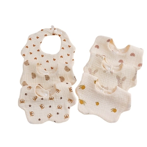Six-pack 6-layer organic cotton gauze baby bibs with cute animal prints and snap closure
