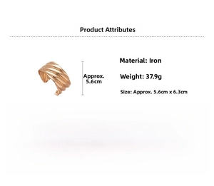 Detail of rose gold wavy textured metal cuff bracelet with 37.9g weight and size info
