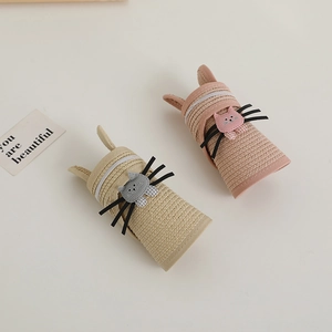 Visières de soleil pliables en paille pour enfants avec oreilles de chat mignonnes, lot de 2