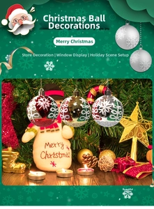 Detail of red, gold and silver Christmas balls with white snowflake patterns and hangers