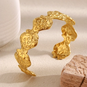 Minimalist 18K gold plated stainless steel strawberry open cuff bangle bracelet