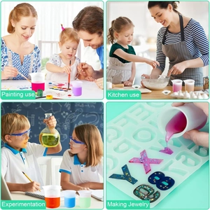 Vasos medidores de silicona graduados para pintura, cocina y ciencia en varios contextos