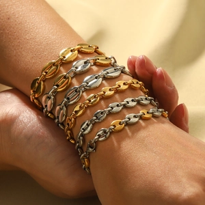 Stainless Steel Mariner Link Bracelet 18K Gold Plated Coffee Bean Pig Nose Trendy Hip Hop Jewelry For Women Minimalist
