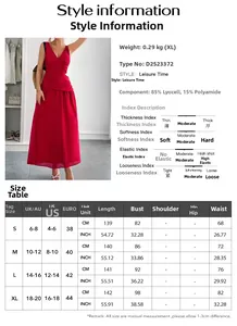 Tabella taglie e dettagli tessuto per abito con scollo a V profondo in 85% lyocell