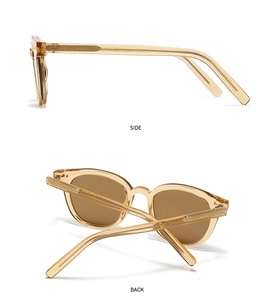 Side and back view of retro champagne acetate sunglasses with metallic temple texture
