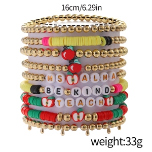 Teacher Appreciation beaded bracelet set with clay discs and heart apple charms