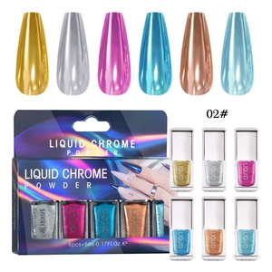 Détail du set de 6 poudres chrome liquides pour ongles 02 avec effet miroir métallique