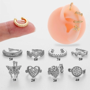 Fashion micro-pave zircon butterfly ear cuffs in gold and silver set of eight styles