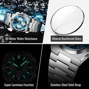 Quartz Watch Men Stainless Steel Strap Waterproof Luminous Chronograph Calendar Business Casual Luxury Wristwatch
