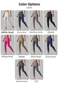 Detailed color options for high-waisted yoga leggings with practical side phone pockets