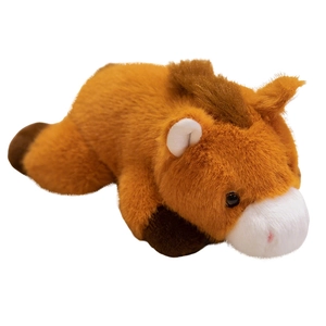 Adorable plush brown pony stuffed animal in a lying position with soft texture