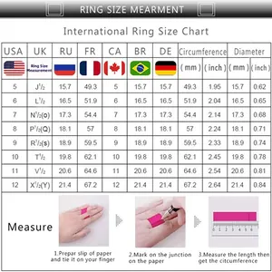 Detailed international ring size chart with diameter and circumference measurements