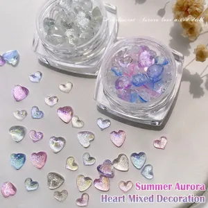 Aurora Heart Nail Art Charms 3D Polarized Resin Heart Shape Shimmering DIY Manicure Decorations Dreamy Fairy Style