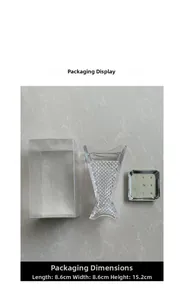 Detail view of crystal glass candle holder with packaging box and dimension specs