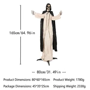 Detailed size chart for 165cm tall Halloween hanging ghost with skeletal features