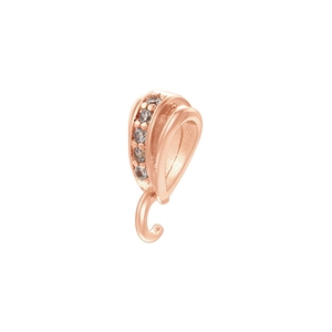 Macro view of rose gold plated bail connector with micro-paved cubic zirconia