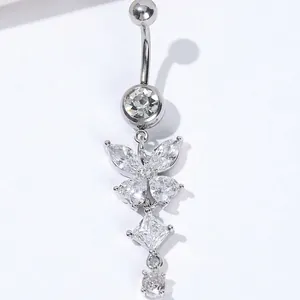 Butterfly Navel Ring Copper AAA Cubic Zirconia Dangle Belly Piercing Jewelry For Women Fashion