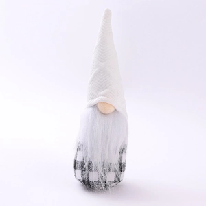 Nordic Christmas gnome plush with black and white plaid pattern and knitted tall hat