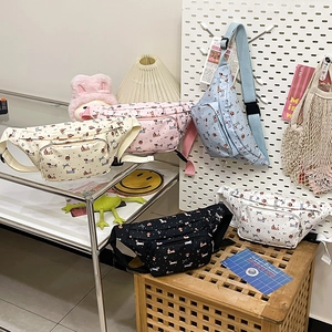Cute cartoon dachshund pattern waist bags in five colors with adjustable wide straps