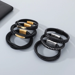 Men Braided Leather Bracelet With Stainless Steel Magnetic Clasp Scorpion Ornament Multi Layer Casual Jewelry