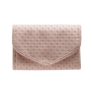 Estuche de viaje para joyas rosa con diseño de sobre y elegante textura trenzada