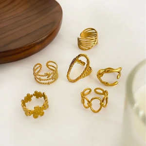 Minimalist 18K gold plated titanium steel geometric open ring set for women