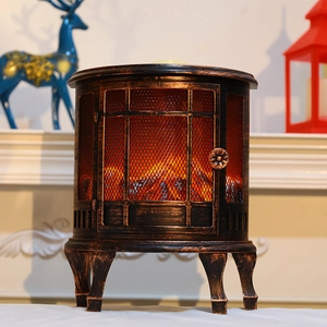 Fireplace Lantern Realistic LED Flame Effect Retro Bronze Desktop Ornament Home Decor USB Battery Powered Portable Lamp