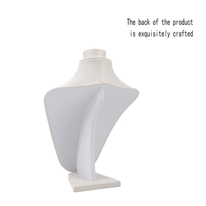 Back view of professional white velvet necklace display bust stand with stable support base