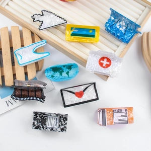 Creative Cellulose Acetate Hair Claw Clips Printing Cartoon Icons Medical Box Recycling Earth Large Jaw Clip For Women Girls