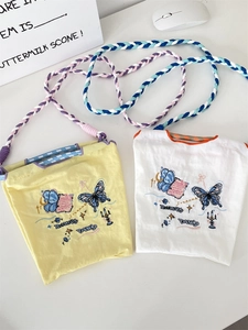 Mini Sac À Bandoulière En Tissu Oxford Pour Femmes Broderie Mignonne Bandoulière En Corde Tressée Colorée Sac À Main Décontracté