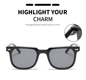 Detail of square sunglasses showing reinforced metal hinge and silver arrow stud accents