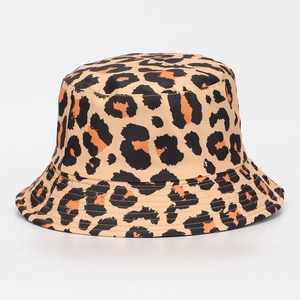 Classic leopard print bucket hat with wide brim in brown and black for sun protection