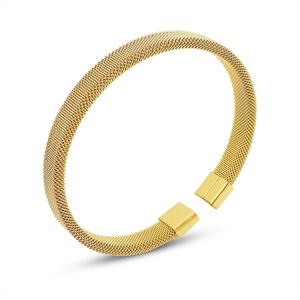 Bracelet manchette ouvert en maille tissée plaqué or 18 carats en acier titane pour femme