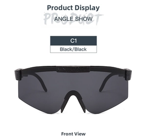 Front view of black wrap around cycling sunglasses with textured matte frame details