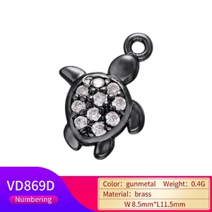 Mini gunmetal turtle charm with white cubic zirconia inlay for DIY jewelry crafting