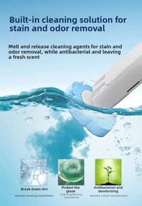 Detail of disposable blue sponge toilet brush head releasing concentrated cleaning liquid