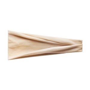Vue détaillée du bandeau de yoga élastique beige en coton avec texture de tissu doux