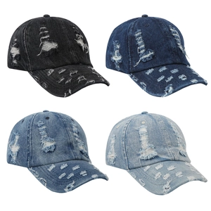 Distressed Washed Denim Baseball Cap Vintage Streetwear Adjustable Cotton Hat For Men Women