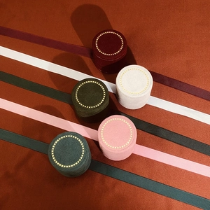Elegant round velvet jewelry gift boxes with gold stitching decoration in various colors