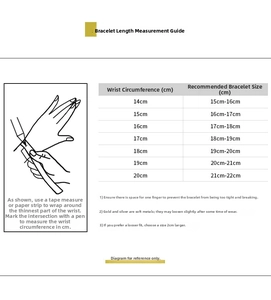 Size guide for S925 silver bracelet showing wrist measurement and length conversion chart