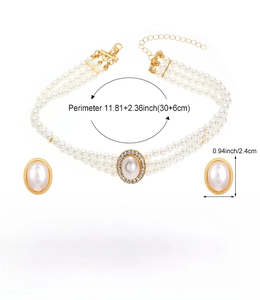 Détail de parure bijoux perles multicouches montrant dimensions collier et boucles d'oreilles