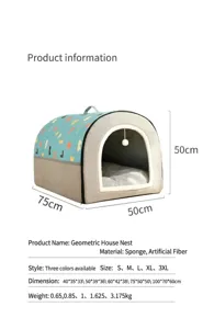 Size chart for semi-enclosed pet house beds showing dimensions and weights from S to 3XL