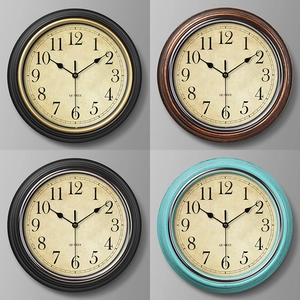 Retro Round Wall Clock Silent Quartz Movement Plastic Frame Glass Mirror European Vintage Style Living Room Home Decor